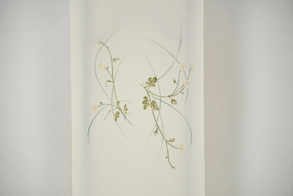 白色紬地芒に野菊文様染名古屋帯